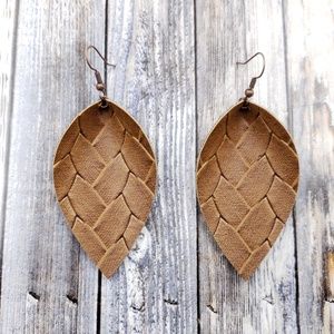 Light brown Braided Design Faux Leather Earrings